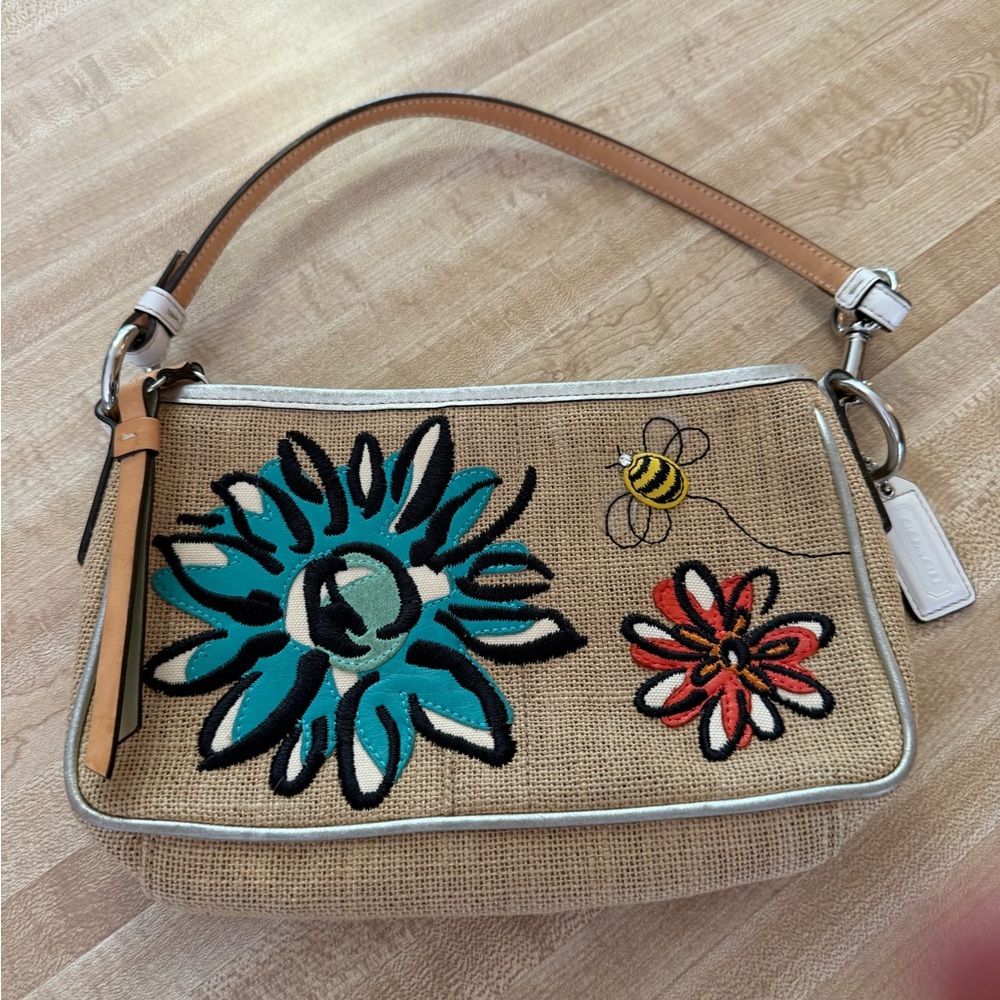 Coach Bumblebee Y2K Floral Embroidered Shoulder Bag with Tan Strap - Picture 3 of 6
